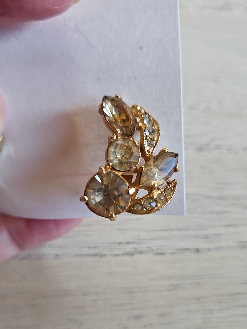 EISENBERG ICE Gold Tone Champagne and Clear Rhinestone Curved Clip Earrings - Picture 7 of 7
